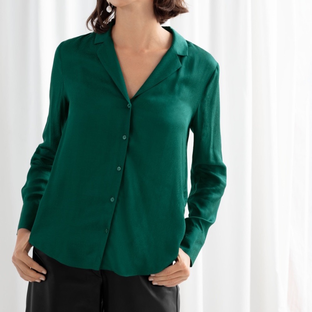 Green Silky Button-Up & Other Stories XS 0